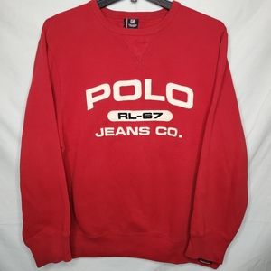 VINTAGE POLO RALPH LAUREN JEANS CO. RL-67 RED CREWNECK FLEECE SWEATSHIRT EUC 1XT